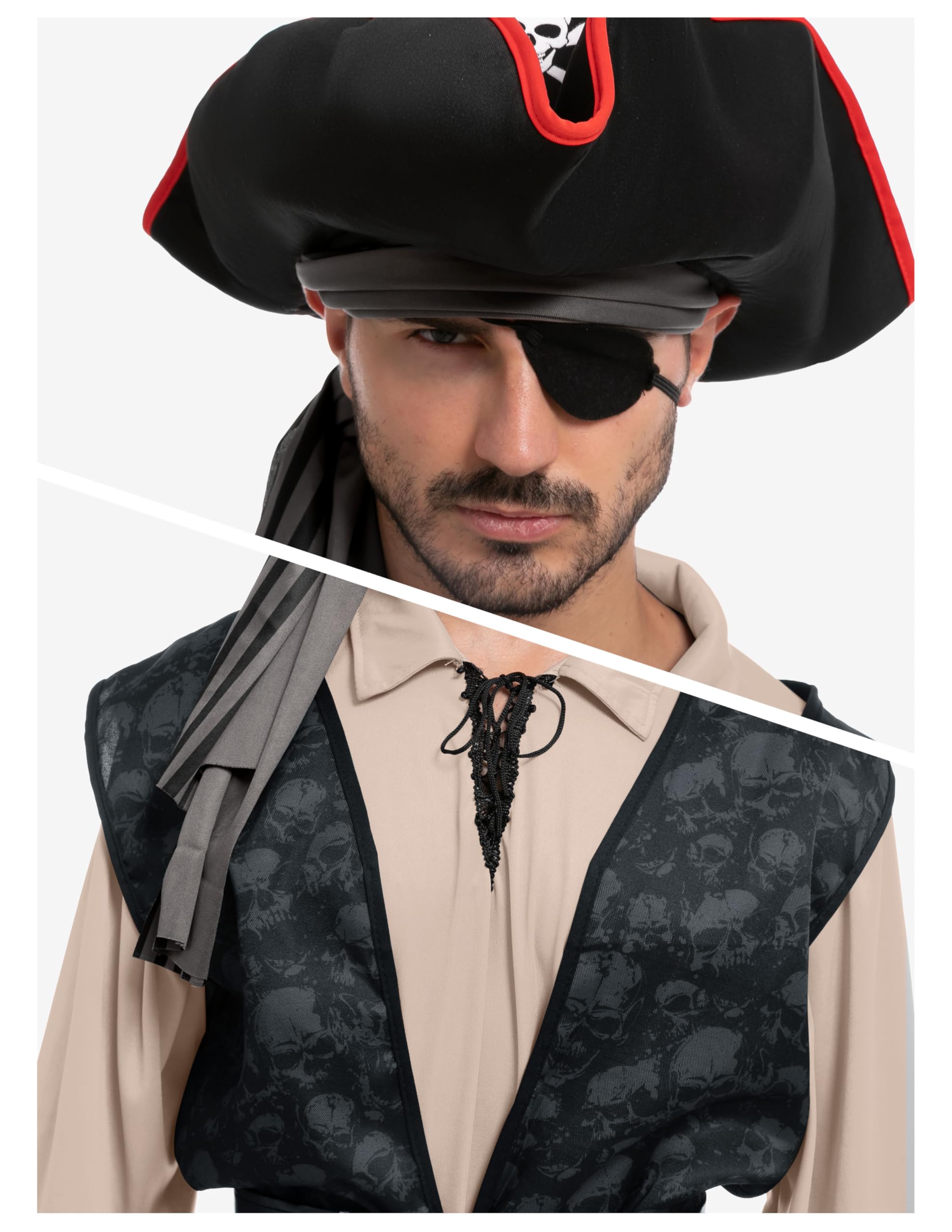Spooktacular Creations Spooktacular CreationsCostume da pirata da uomo Camicia da pirata per adulti, gilet, pantaloni vichinghi, cappello e accessori per feste a tema cosplay