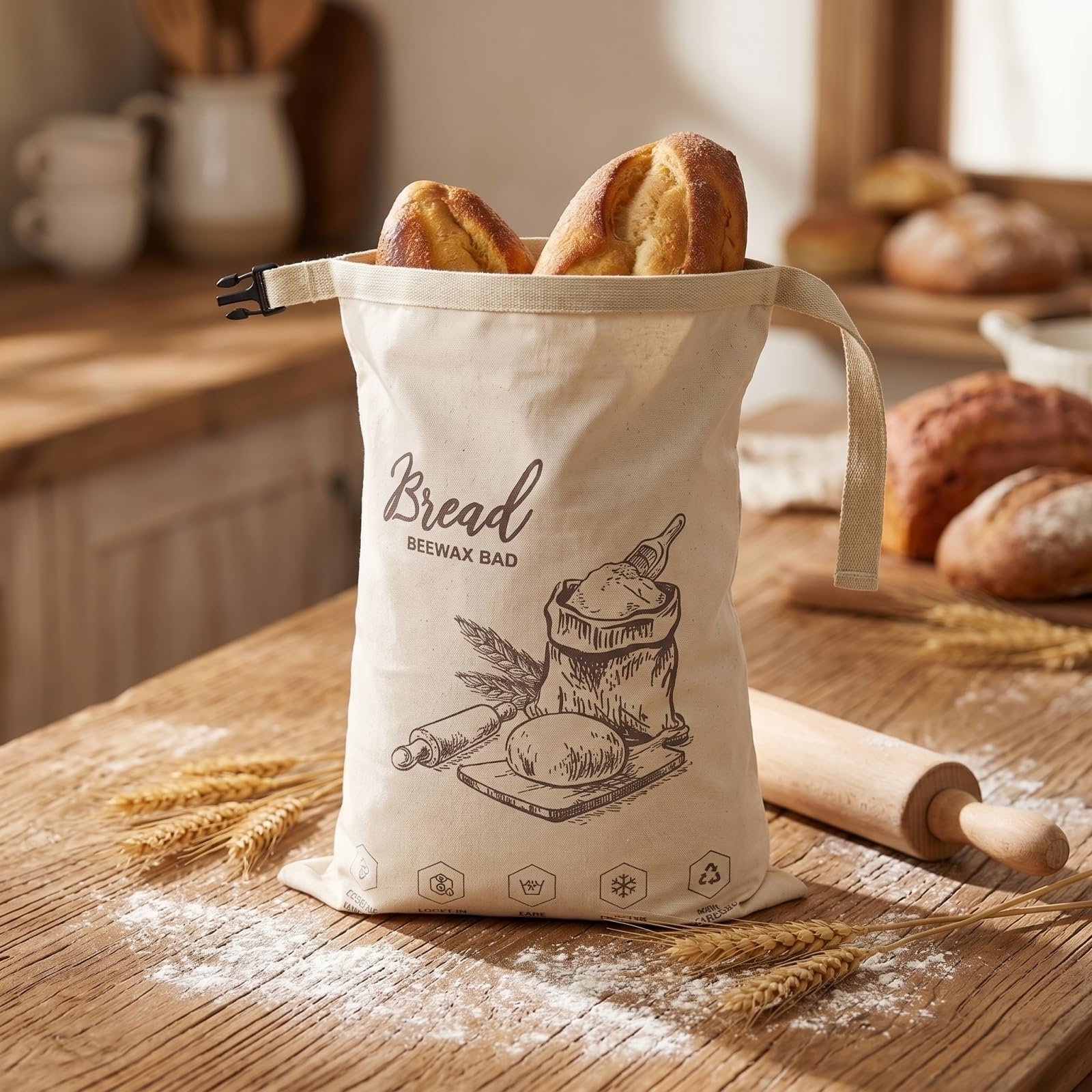 Wiederverwendbare Sauerteig-Brottasche XL, Baumwollbrot-Aufbewahrungstasche mit lebensmittelechtem TPU-Futter, hält hausgemachtes Brot länger frisch, gefriergeeignet, umweltfreundlich