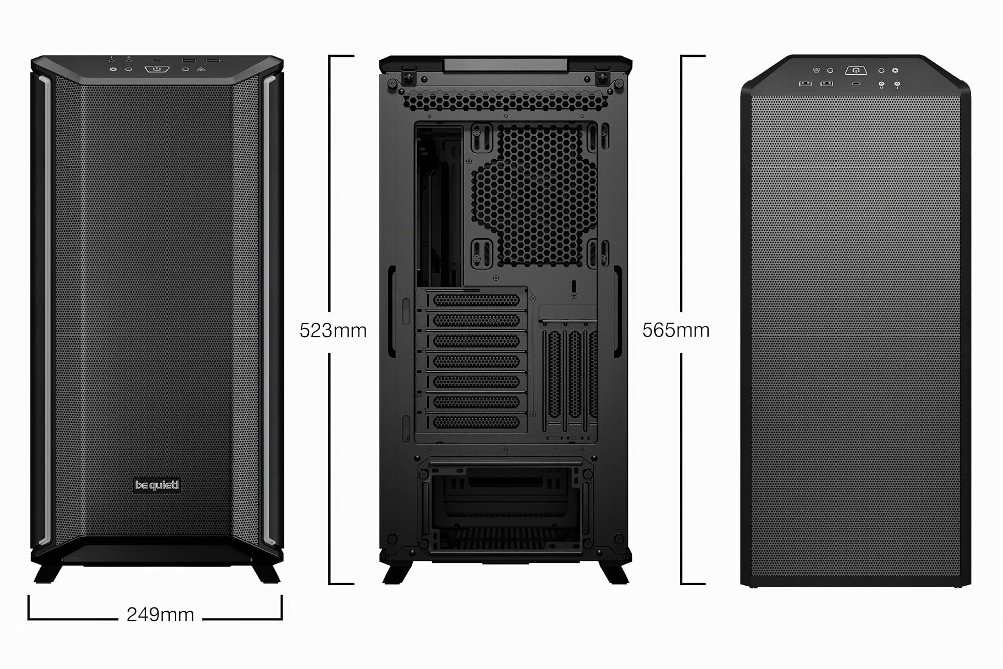 be quiet! Dark Base 701 Black Case PC con 3 ventole Silent Wings 4 PWM high-speed, illuminazione ARGB + controller hub PWM/ARGB, controllo ventole, vassoio scheda madre per layout invertito