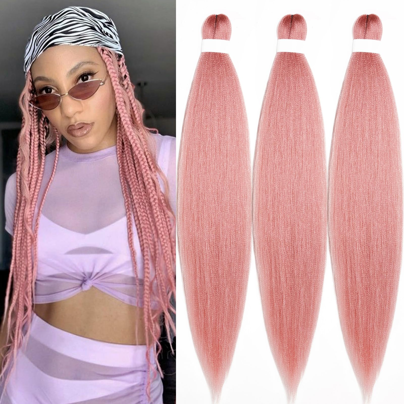 UPruyo Rouge Pink Braiding Hair Pre Stretched Kanekalo Prestretched Braiding Hair 30 inch Colored Hair Extensions for Braiding Box Braids Knotless