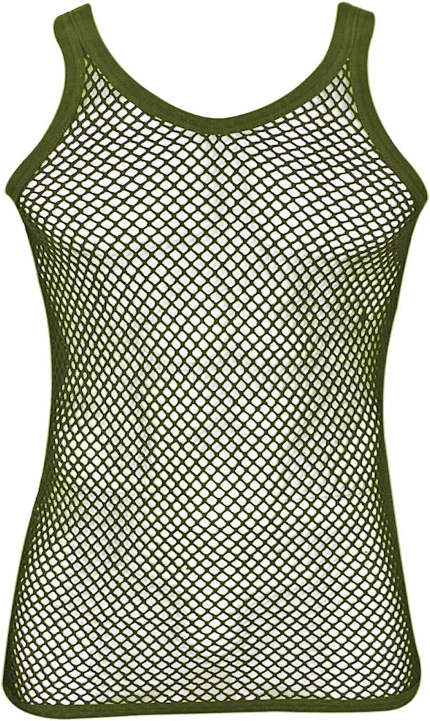 ItzuMens 100% Cotton Fitted Muscle Fishnet String Vest Tank Top