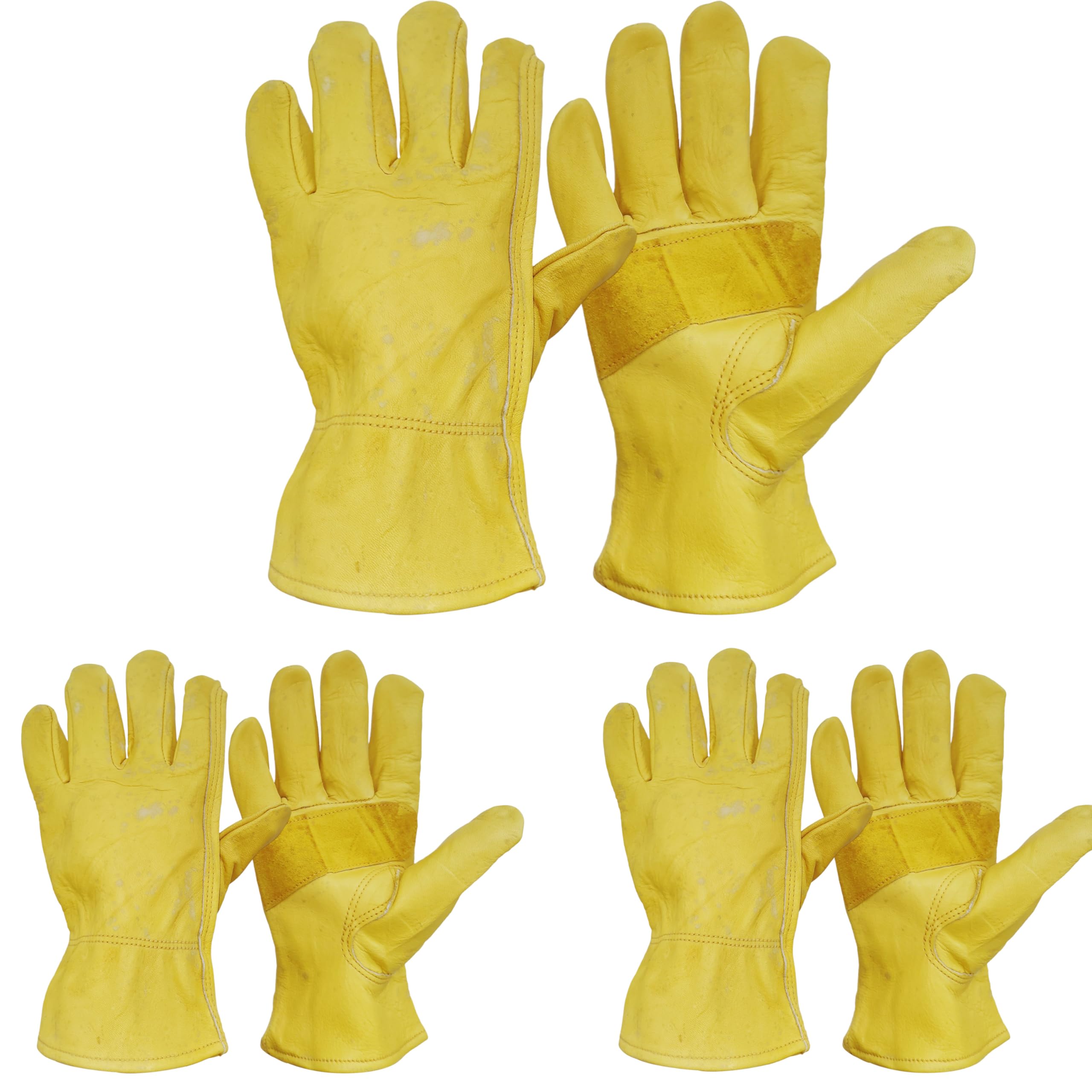 3 Paar Leder-Arbeitshandschuhe für Damen und Herren, Rindsleder-Arbeitshandschuhe, Einstich für Holzschnitt, Bau, Fahren, Garten, Größe L