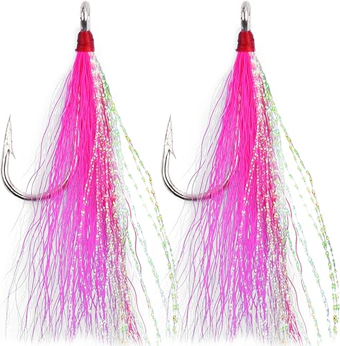 Miniatura 25 de Anzuelos de cola de cubo de pesca con fondo de agua salada, gancho de cola de cubo Mylar Flash Teasers para pargo bagre bacalao platija Hi-Lo Rigs