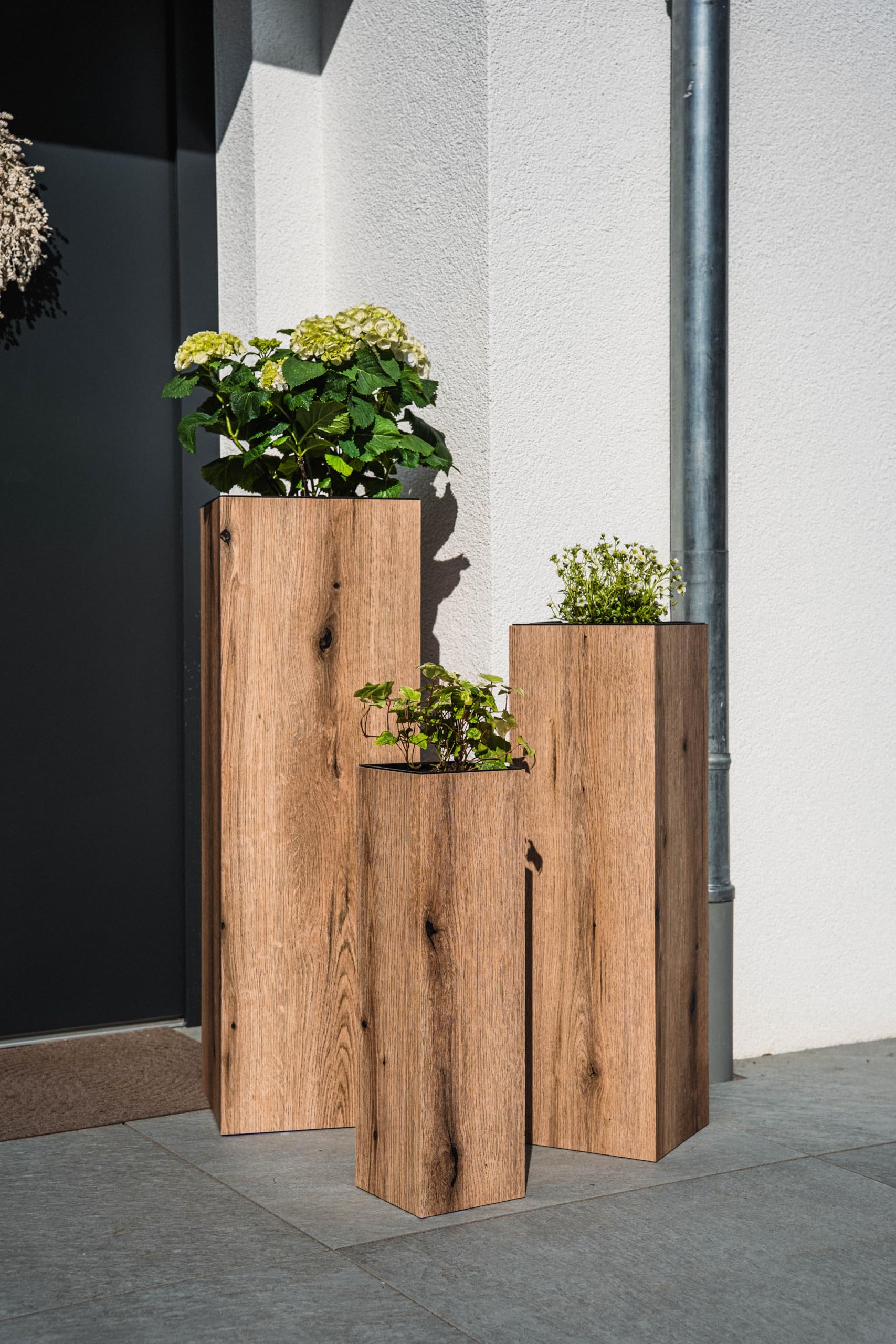 STEMA Seyfried Pflanzkübel groß außen – Blumensäule Outdoor mit integriertem Blumentopf – Pflanzsäule wetterfest – 3 Größen & 4 Farben – Für Terrasse, Garten, Balkon & Haustür (Eiche, Mittel) Garten