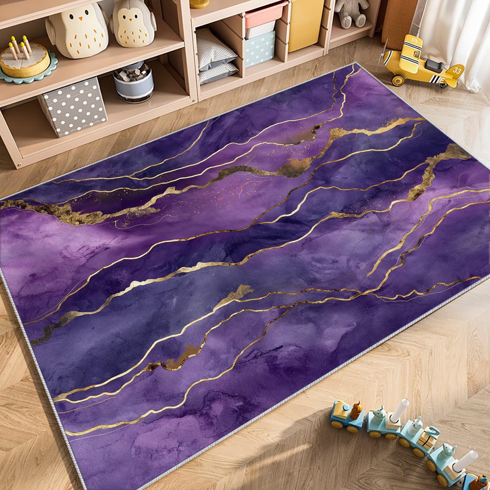Generico Tappeto Soggiorno Marmo Viola 80x150 cm Tappeti per Salotto Moderno Cameretta Bimba Tappeti, Tappeto morbido e Antiscivolo Soffice per la camera da letto
