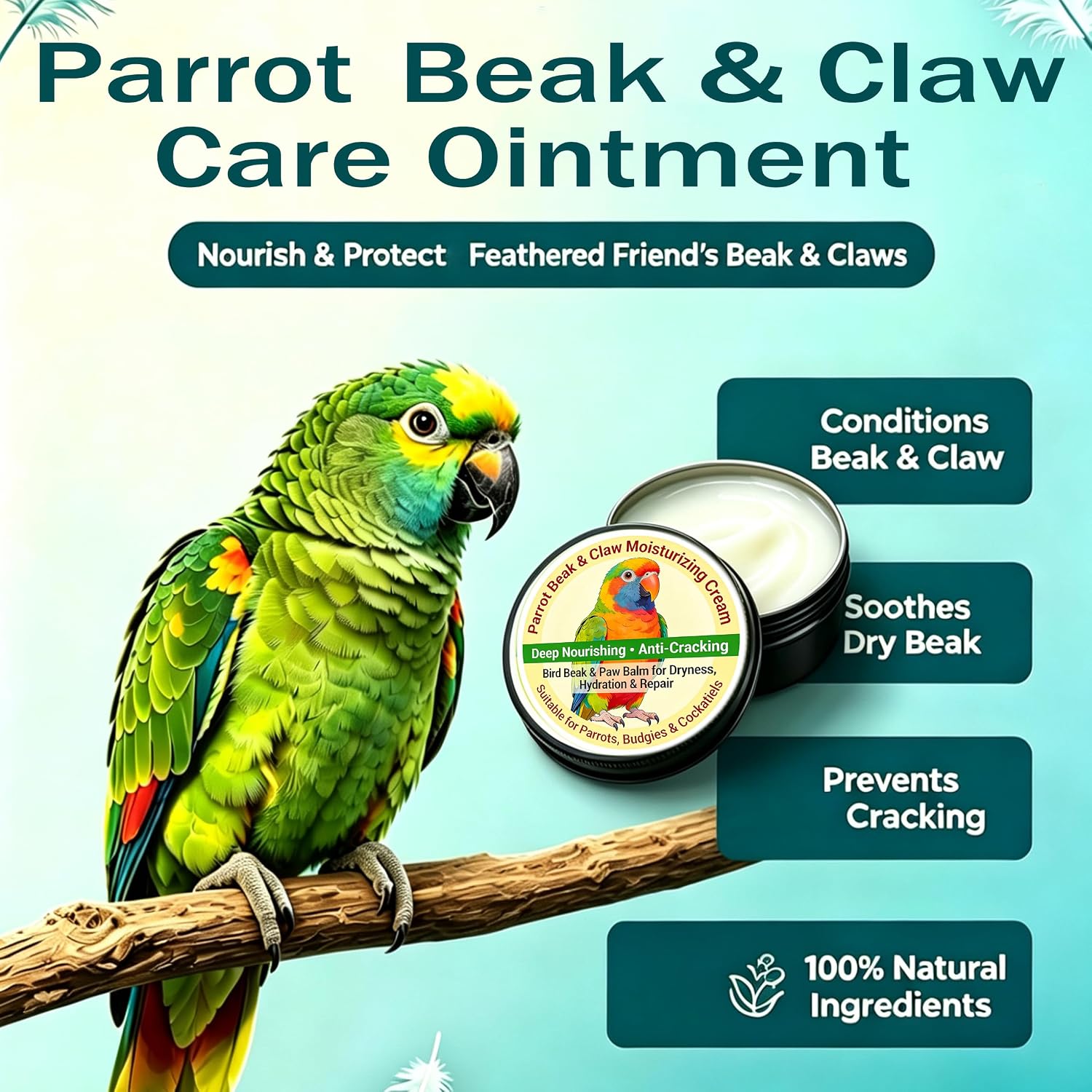 Parrot Beak & Claw Moisturizing Cream, 80g | Deep Nourishing Anti-Cracking Balm, For Parrots, Budgies & Cockatiels, Perfect Gift for Bird & Parrot Pet Lovers