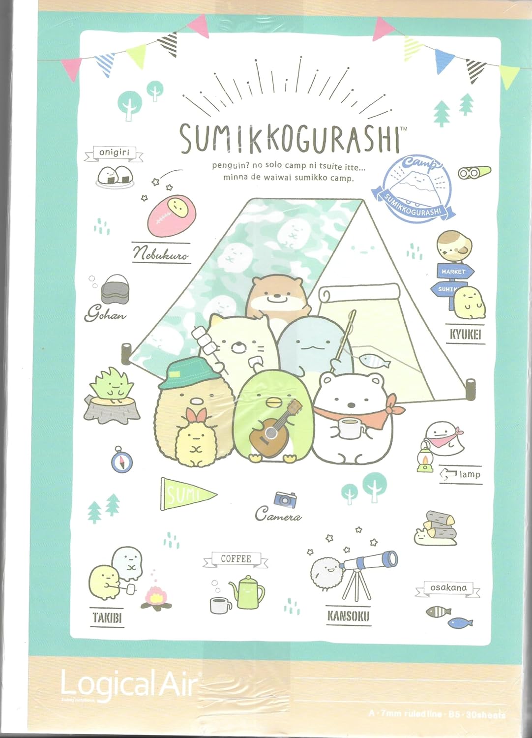 Nakabayashi San-X/Sumikko Gurashi NCLB505A-5P Logical Air Notebook, Semi B5/A Ruled, 30 Sheets, Interview & Camping, Pack of 5