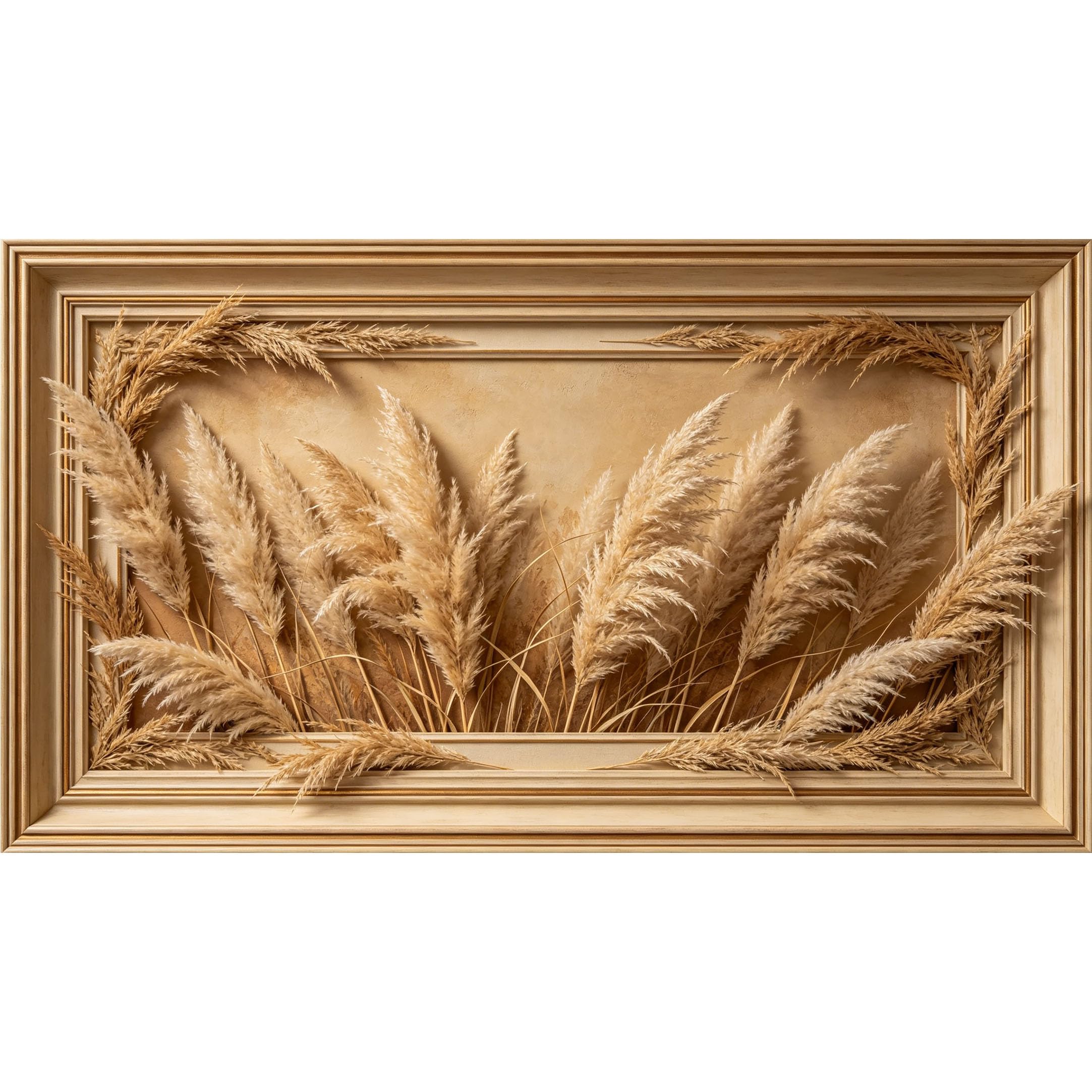 QZLITHOTIC 50x90cm3D Framed Wall Art， Botanical Pampas Grass Natural Beige Texture Self‑Adhesive Mural， Water‑Activated Peel & Stick Fabric Decor Wall Decal for Bedroom Living Room
