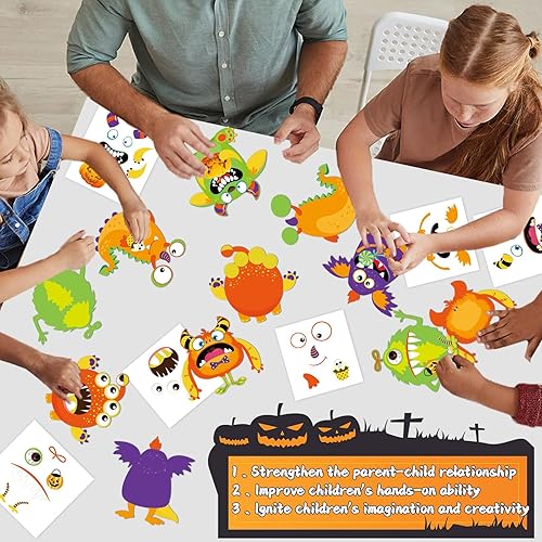 Miniatura 6 de Party Greeting 24 PCS Halloween Craft Kits DIY Monster Craft for Kids, Make Your Own Set, Paper Decorative Kit for Home Class Game Activities