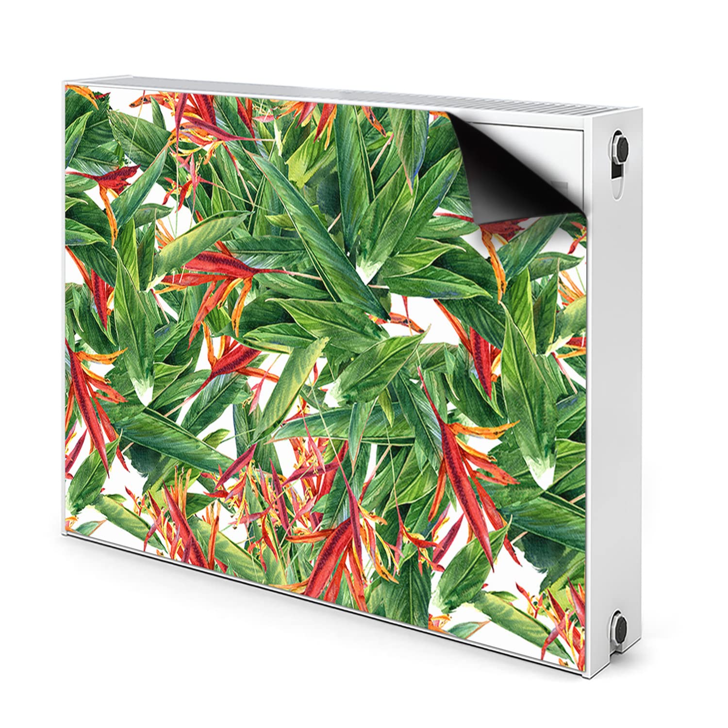 Cache radiateur magnétique vert fleurs exotiques 90x60cm Decormat