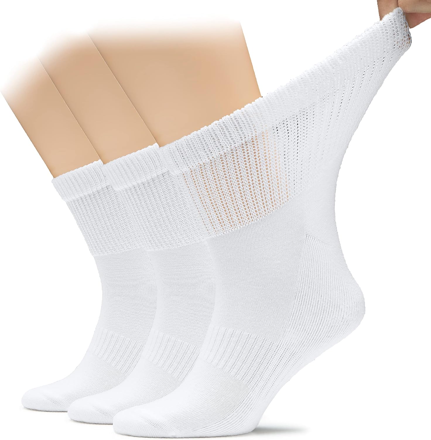 Hugh Ugoli Men's Cotton Diabetic Ankle Socks, Wide, Loose, Stretchy, Seamless Toe, Non Binding Top, Semi Cushion, 3-6 Pairs