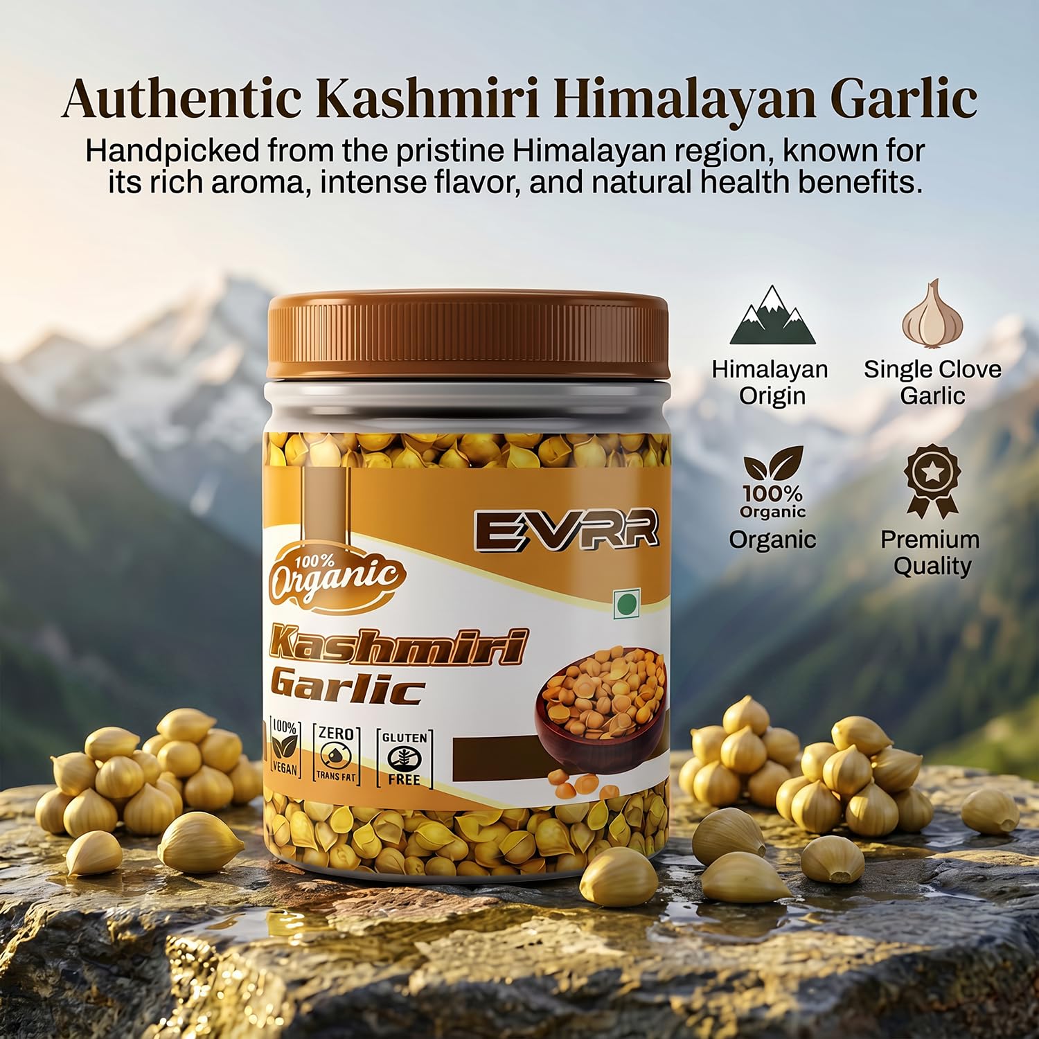 EVRR Organic Kashmiri Garlic | Himalayan Single Clove Garlic | Handpicked Ek Pothi Lehsun for Strong Immunity, Diabetes Control & Heart Health | Rich in Allicin, Vitamin B,C Selenium | Dry Lehsun (200 grams)