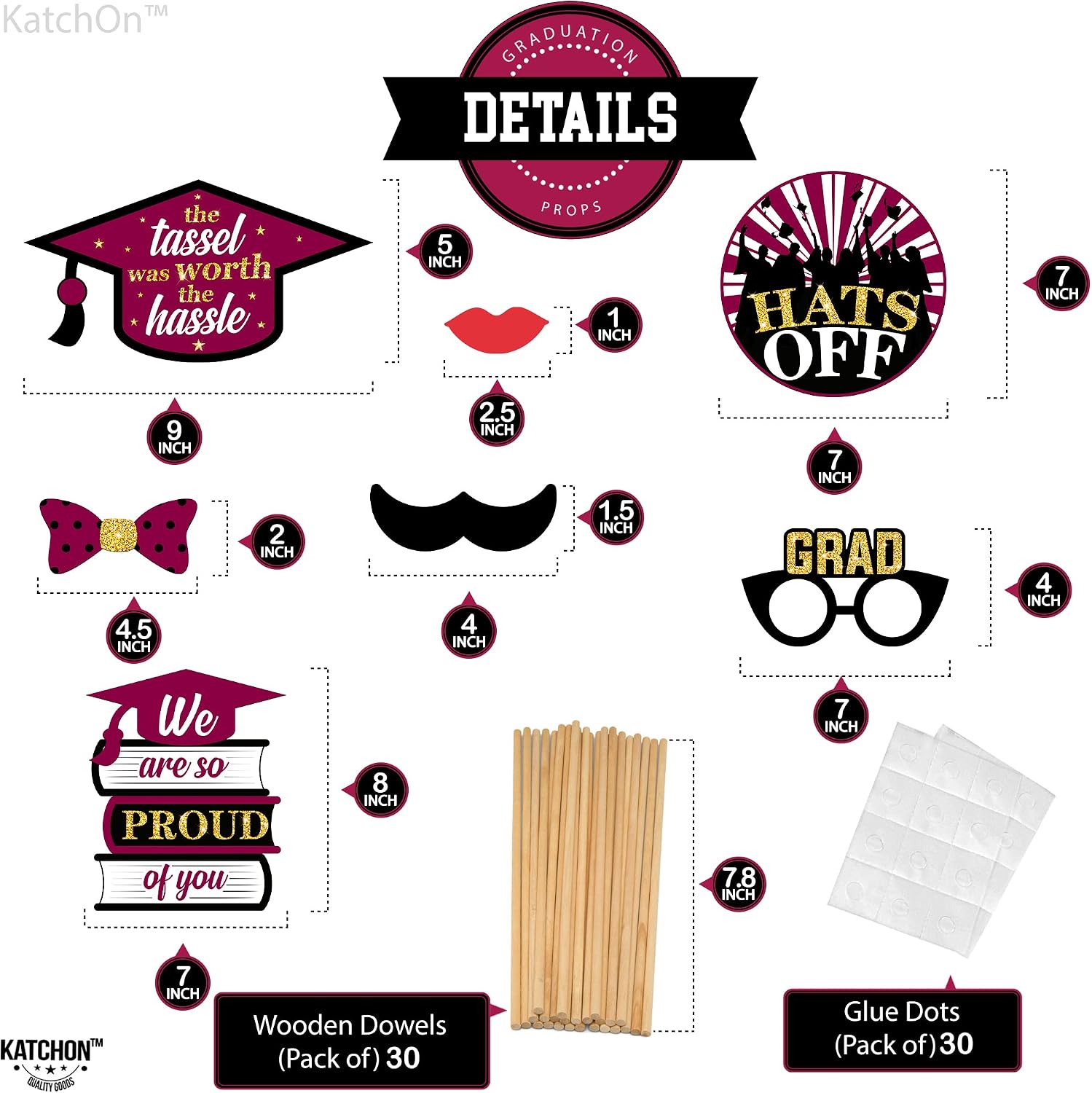 KatchOn, Graduation Photo Props 2026 - Pack of 22 | Maroon and Gold Black Photo Props | Gold and Black Grad Decorations Class of 2026 | Maroon Graduation Decorations 2026