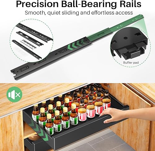 Miniatura 4 de Organizador de gabinete extraíble, 21 pulgadas de profundidad, cajones deslizantes para armarios de cocina, organizadores extraíbles para el hogar