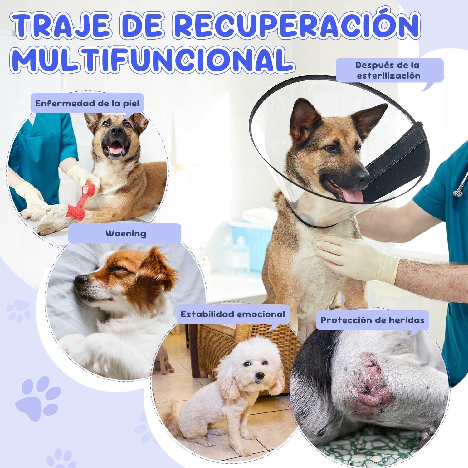 SlowTon Perros Traje de Recuperación, Mameluco Ajustable y Transpirable para Perros Machos y Hembras, Traje Corporal Antilameduras, Esterilización o Castración, Medianos y Grande