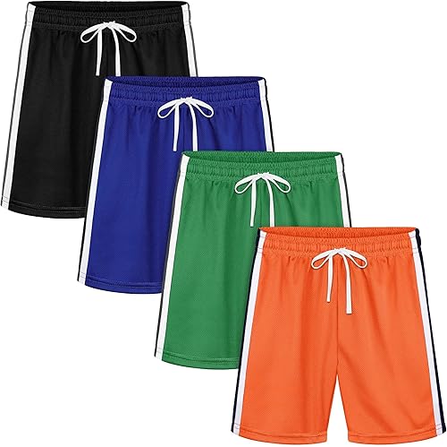 Miniatura 7 de Resinta Paquete de 6 pantalones cortos de malla para niños pequeños con cordón de secado rápido, pantalones cortos de baloncesto atléticos