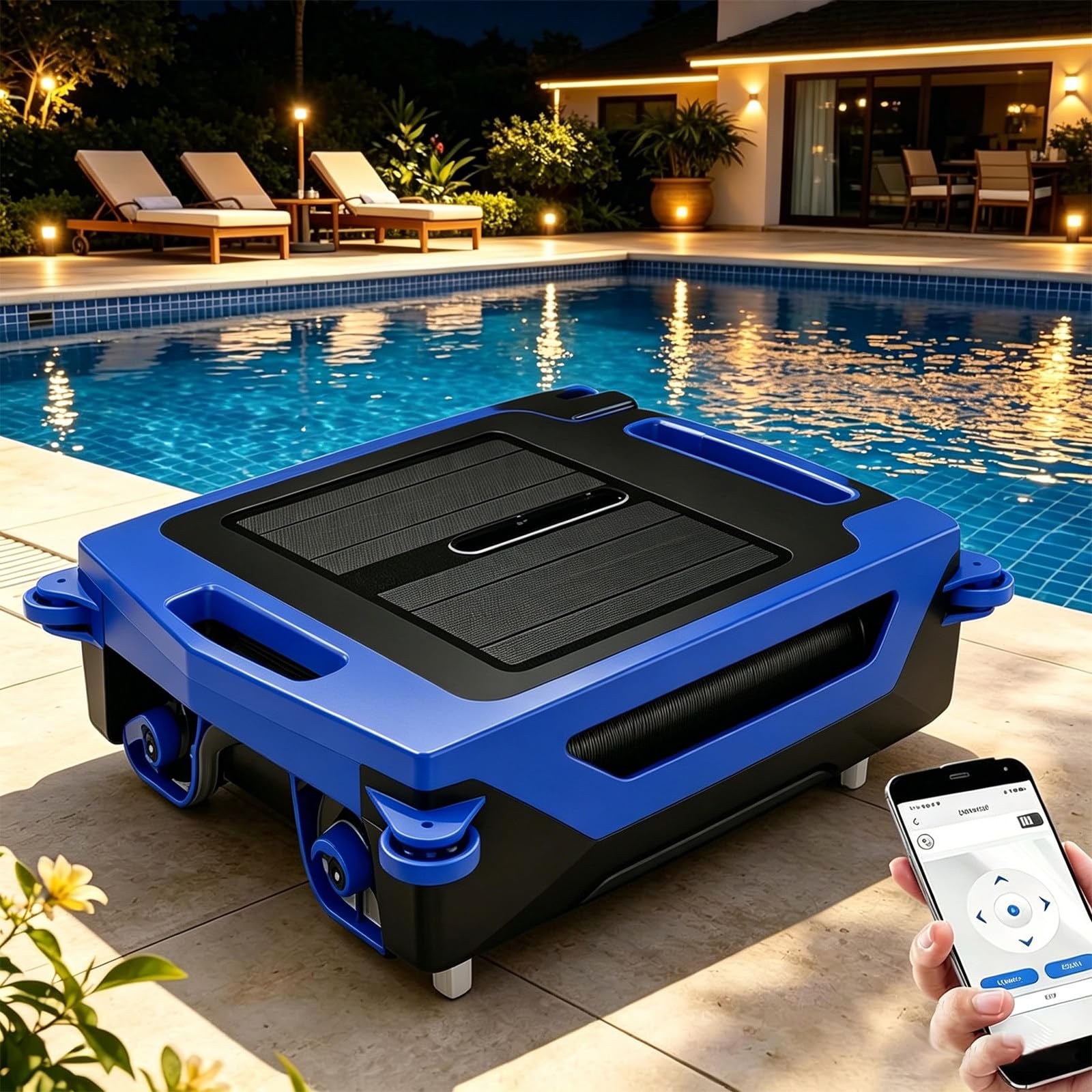 Kindevieft Pool S-urface Skimmer Robot, Solar & Fast Dual Charging Continuous Cleaning, 3.8l Large Debris Bag, App Control, Smart Obstacle Avoidance, Anti-Entanglement Blue