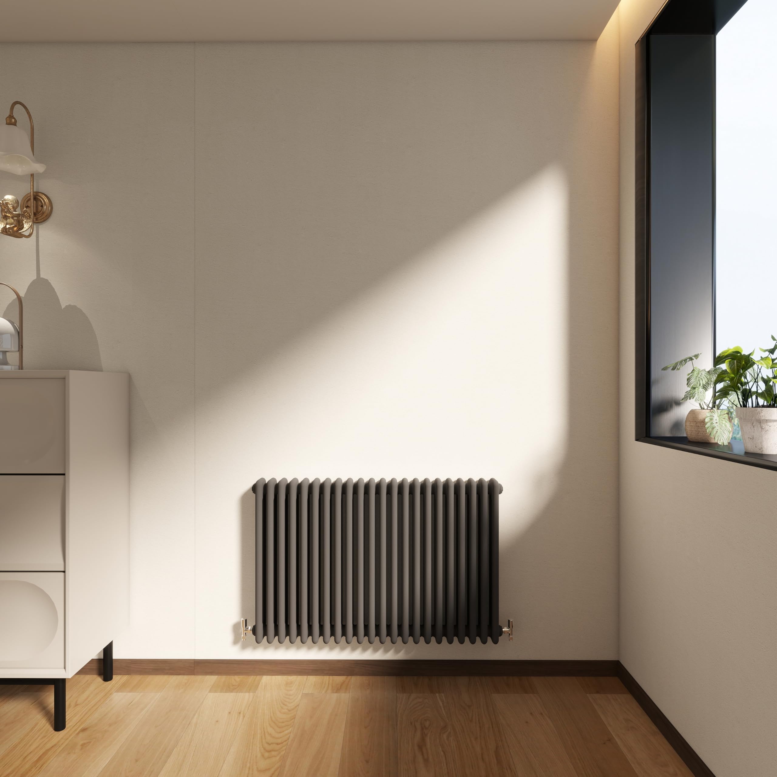 Horizontal Traditional 3 Column Cast Iron Radiator, 600x1010mm Anthracite Designer Cast Iron Rads, Radiators Wall Mounted Heater for Bedroom/Living Room, Central Heating Grey Radiator,Modern Radiator