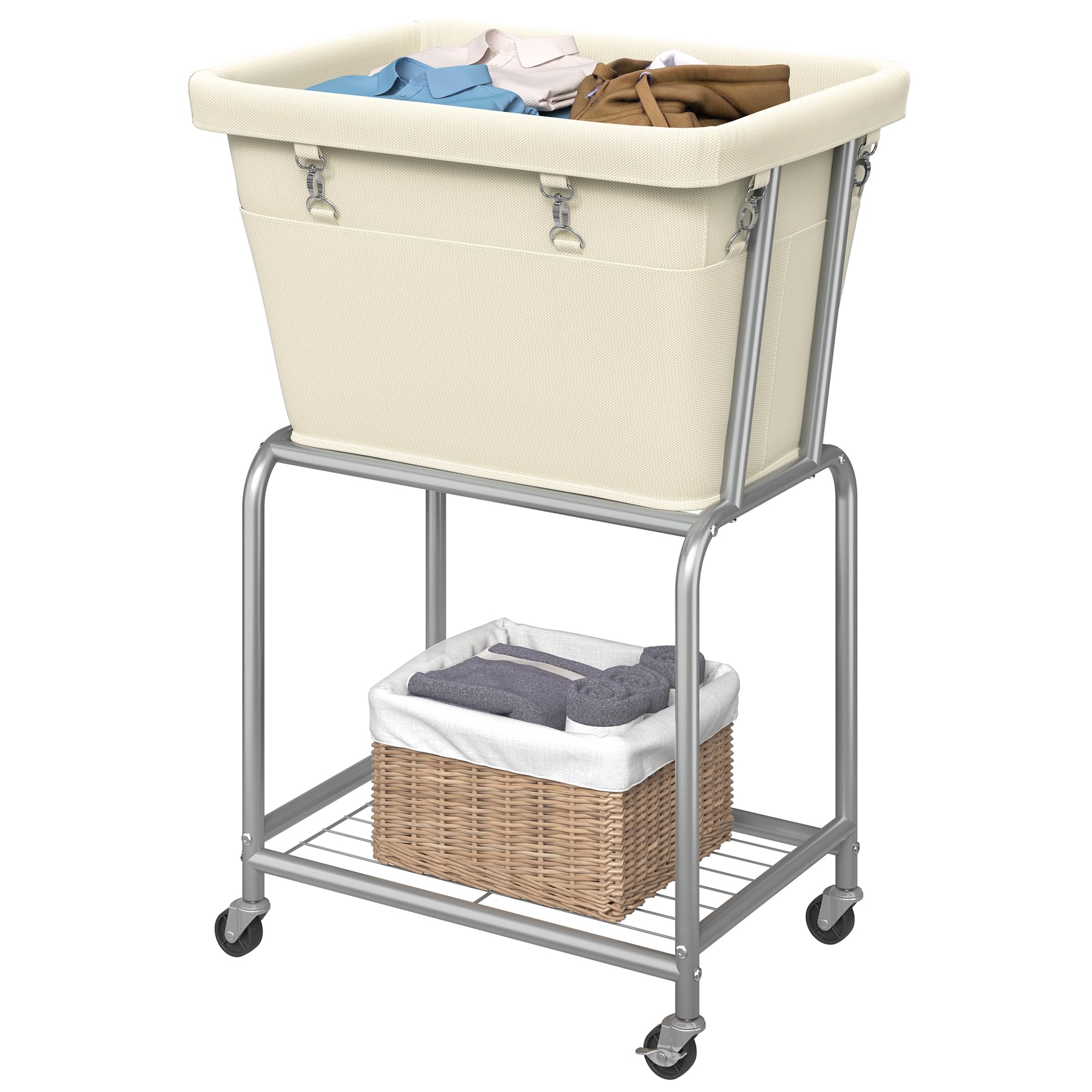 ELYKEN Standing Laundry Basket on Wheels Avoid Bending, Creamy