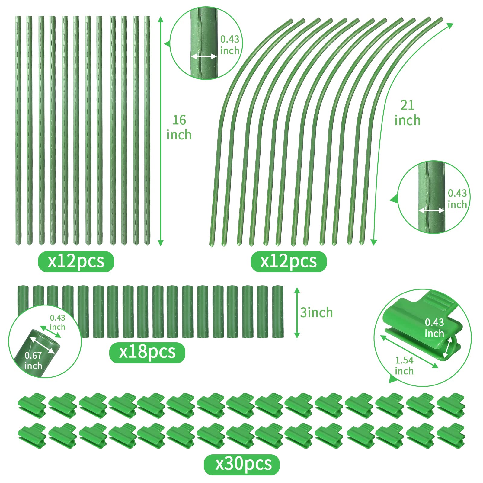 Tunnel da giardino per aiuole rialzate, 6 set da 65 x 80 cm, cerchi in acciaio antiruggine, supporto per piante da giardino per tessuto da giardino, copertura per file, rete da giardino