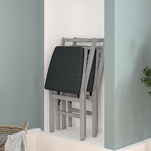 Miniatura 5 de COSCO Silla plegable de madera con respaldo contorneado, paquete de 2, color gris lavado