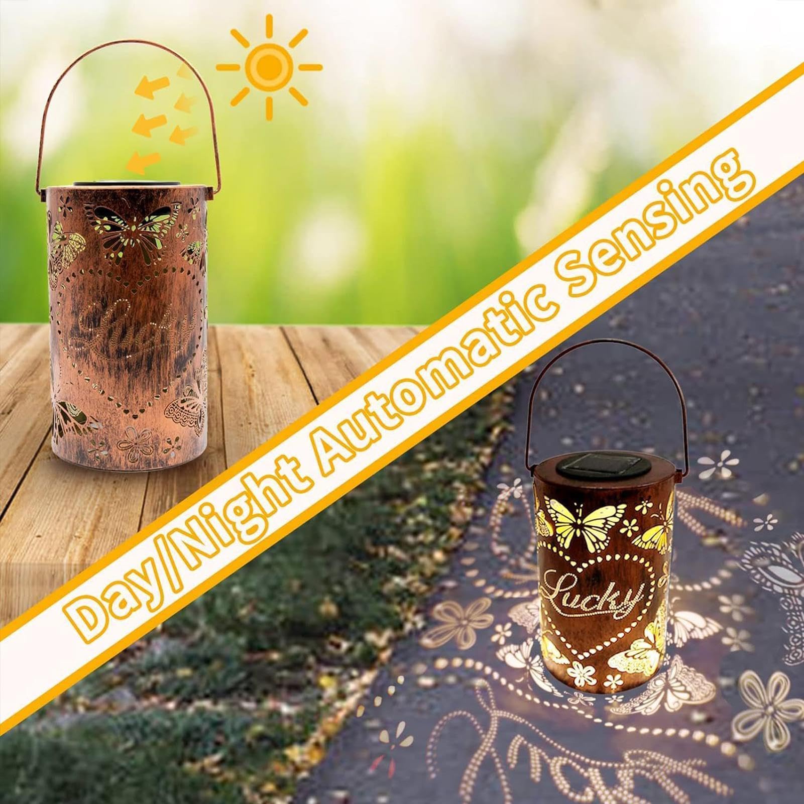 Lanterne solari per esterni, impermeabili, a forma di farfalla, portatile, ad energia solare, luci decorative per esterni, per prato, patio, giardino, cortile, sentiero