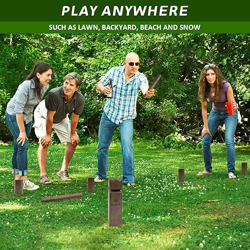 Miniatura 7 de SunNordic Kubb Juego de patio, juego de lanzamiento de madera de goma para jardín al aire libre con bolsa de transporte de lona, juego de ajedrez