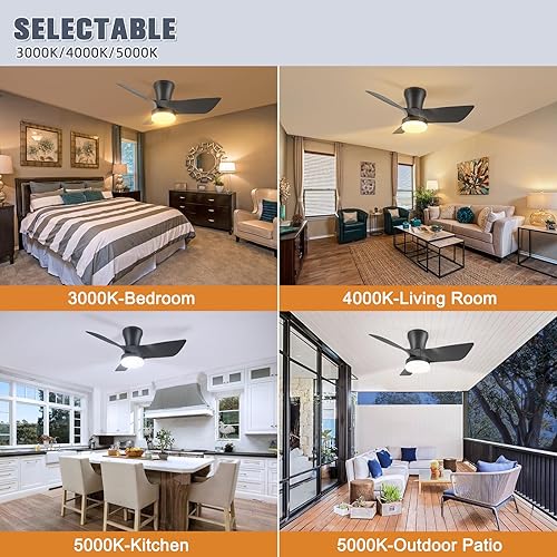 Miniatura 2 de VOLISUN Ventiladores de techo de perfil bajo con luces, ventilador de techo pequeño de 30 pulgadas con luz y control remoto, 3CCT regulable LED de