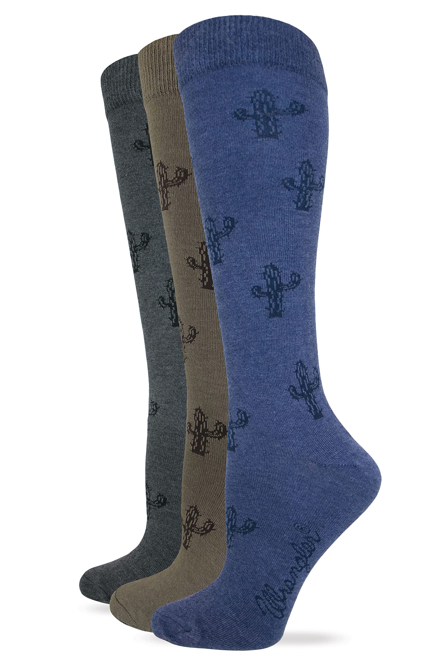 WranglerLadies Cotton Blend Cactus Pattern Knee High Boot Socks 3 Pair Pack