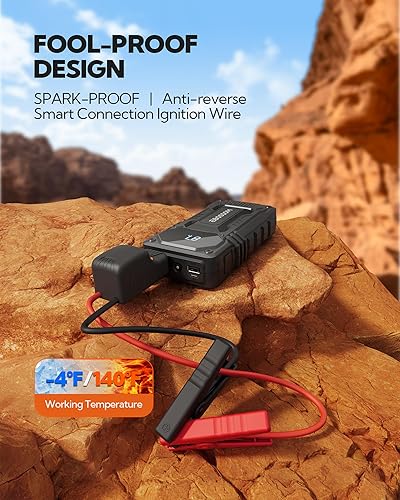 Miniatura 4 de Arrancador de batería de automóvil, caja de salto de batería de 12000 mAh, refuerzo de salto de vehículo de 44.4 Wh con cables de arranque