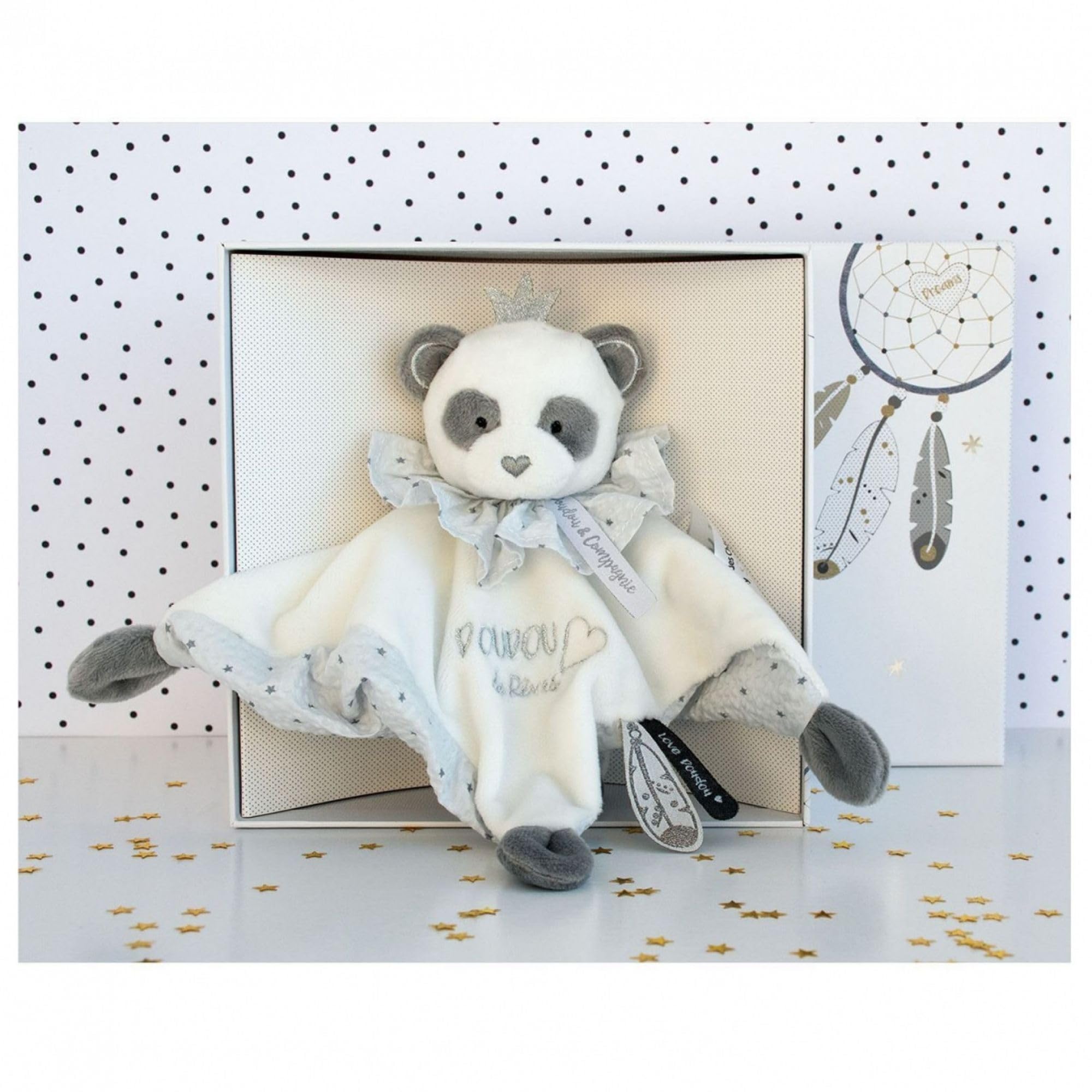 Doudou plat Panda Attrape-rêve Doudou et Compagnie 20 cm Gris