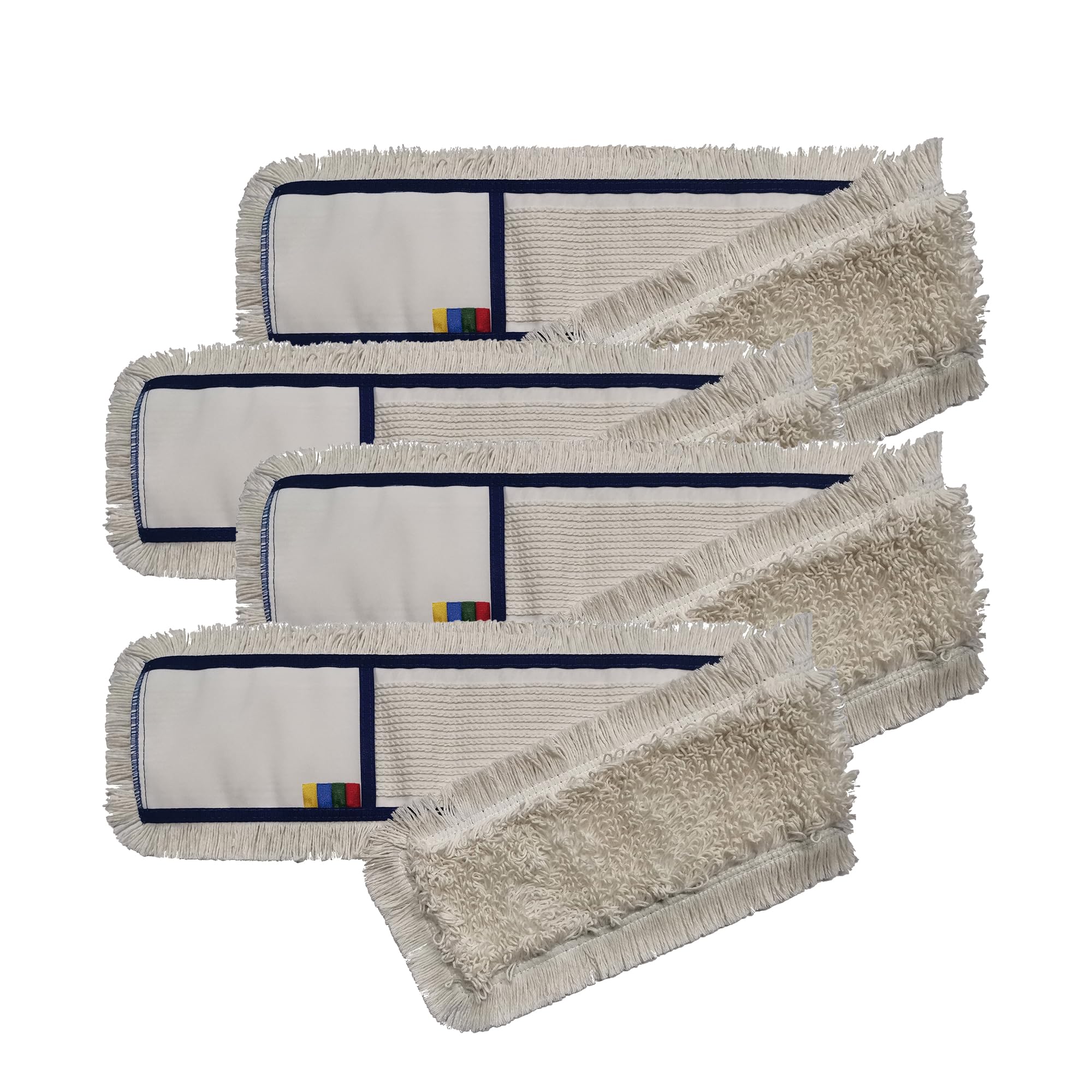Konga Lot de 4 serpillères professionnelles plates en coton avec poches - 80 cm - Nettoyeur de sol commercial durable pour bois dur, carrelage et stratifié - Tampons réutilisables et lavables