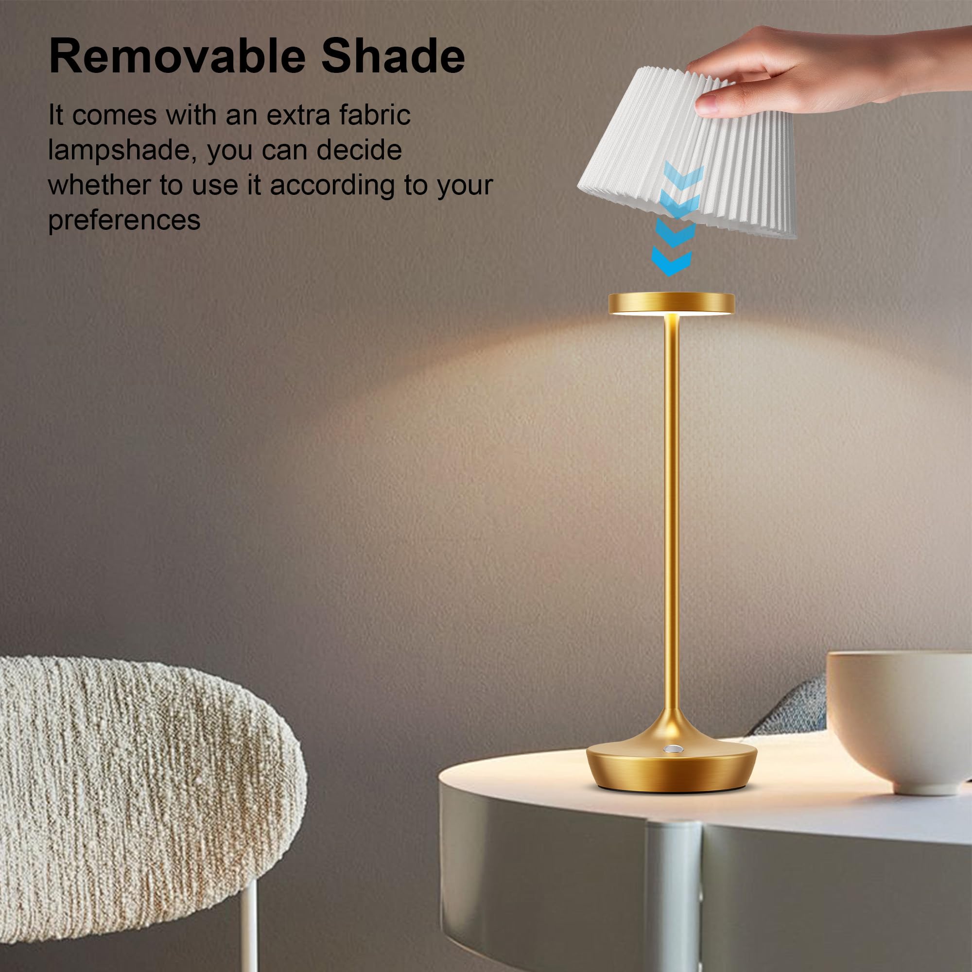 YHT Cordless Rechargeable Table Lamp - 6000mAh Battery, IP54 Waterproof, 3-Color Dimmable LED Light For Indoor/Outdoor