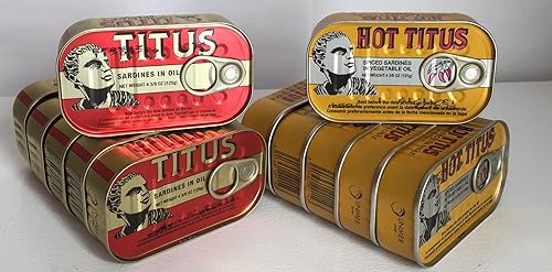 Titus Sardinas en aceite vegetal, regular y picante, lata de 4.375 onzas (paquete de 12)