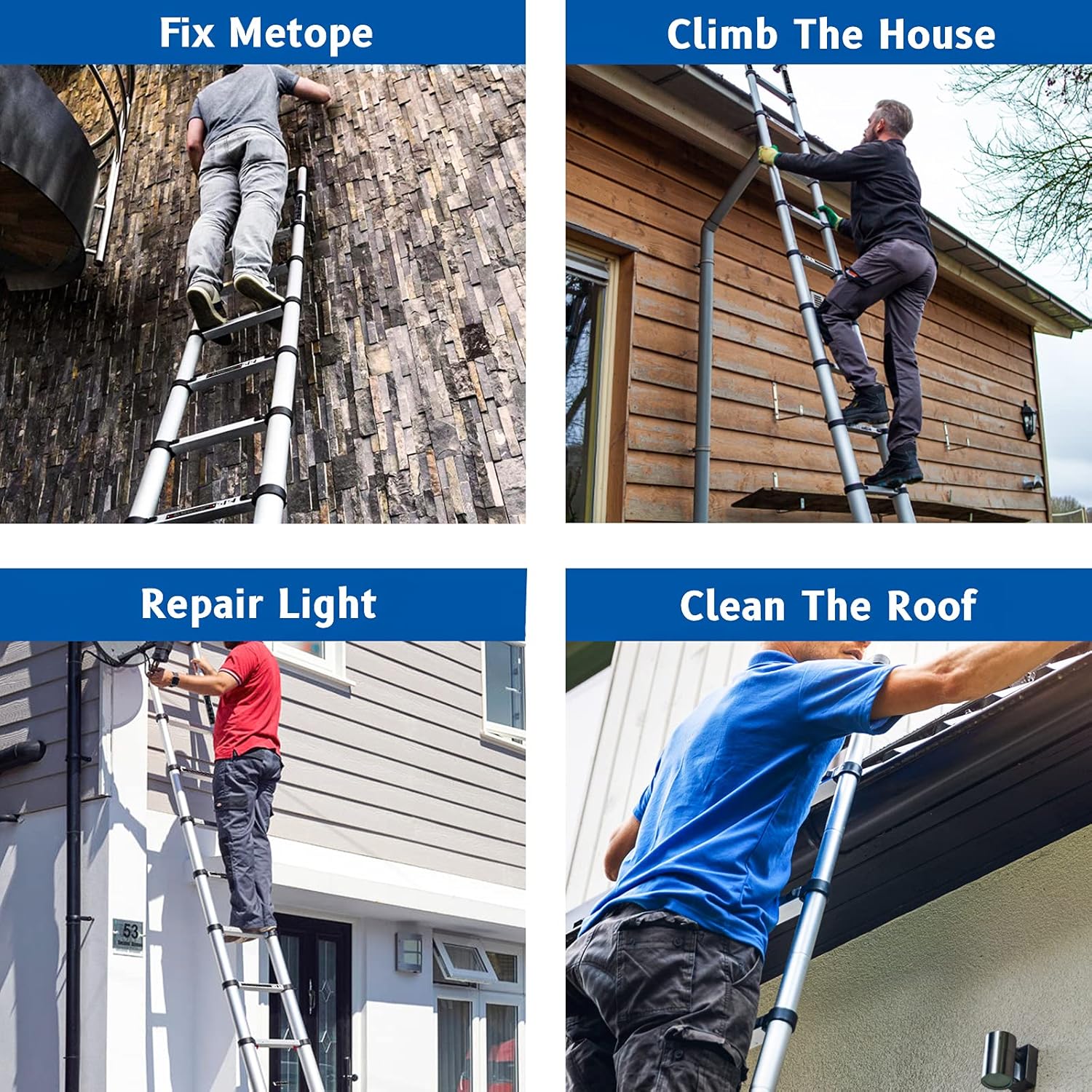 18.5 FT/9FT Aluminum Telescoping Ladder, 2 in 1 Multi-Purpose Telescopic Ladders for Easy Storage, Adjustable Ladder for Household Daily, Maximum Load 330 Pound, Three Angles of Use - - 