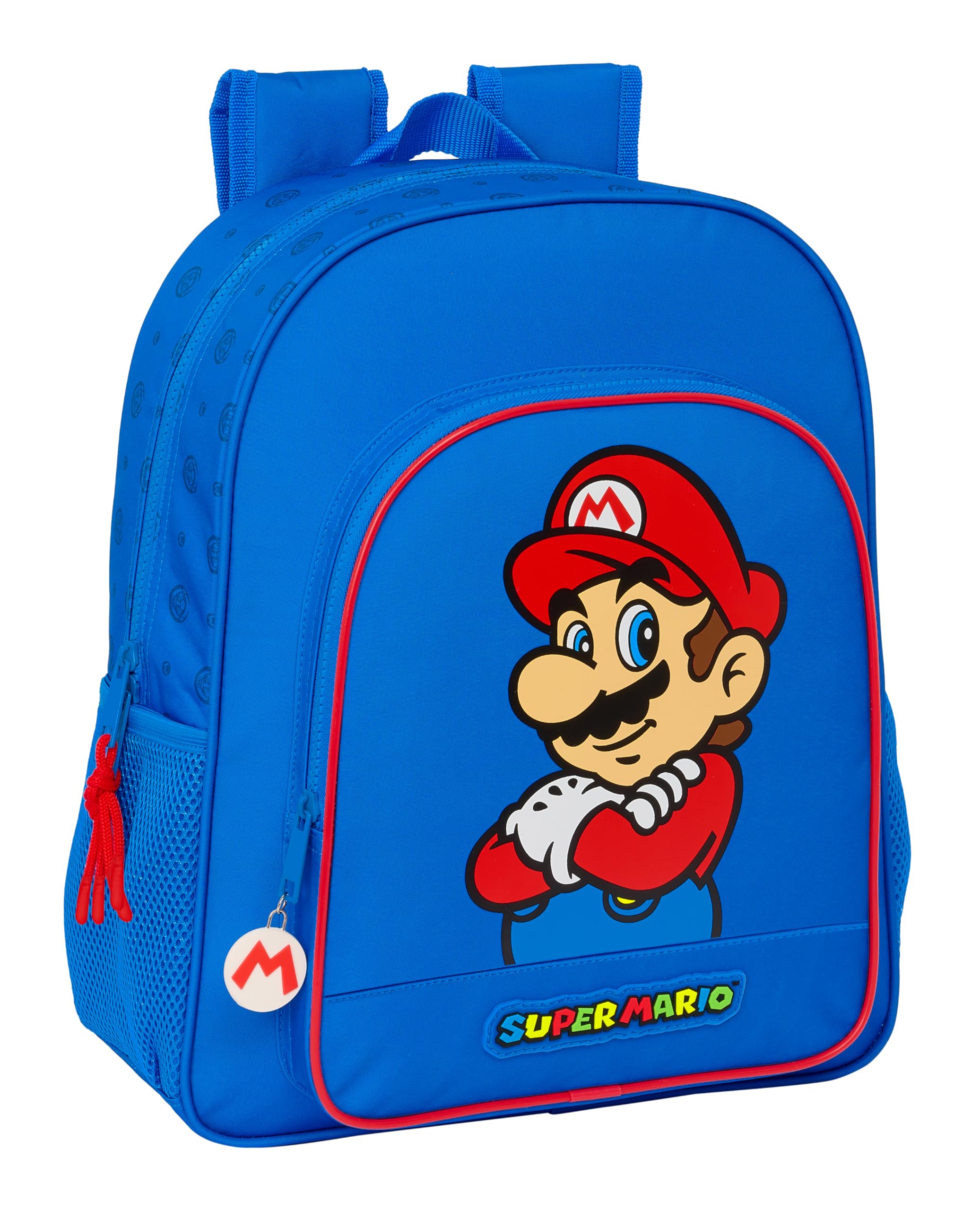 Safta SUPER MARIO PLAY - Mochila Escolar Niño, Mochila Infantil, Adaptable a Carro, Ideal para Niños en Edad Escolar, Cómoda y Versátil, Calidad y Resistencia, 32x12x38 cm, Color Azul/Rojo