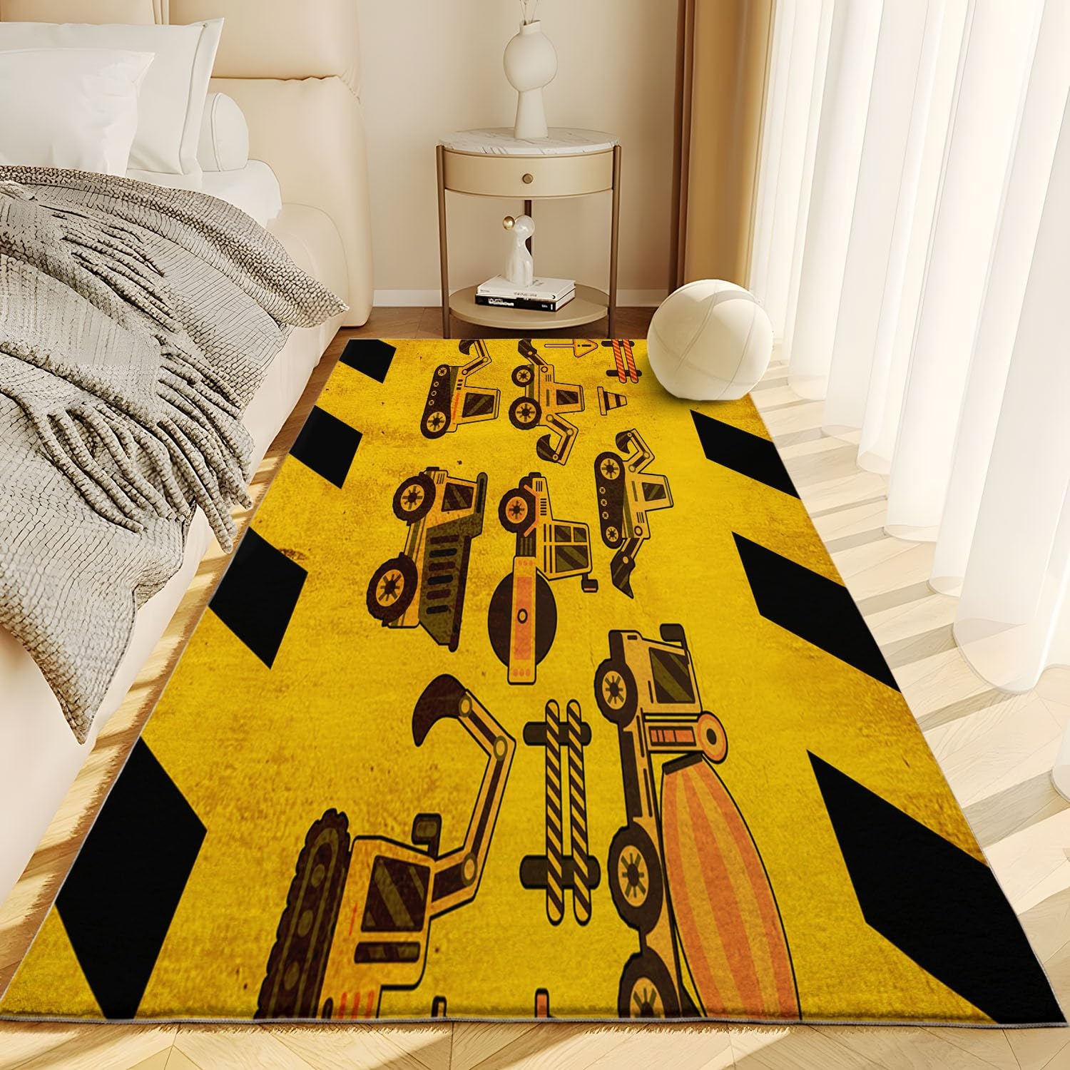Tappeto Salotto 80 x 150cm Veicolo da costruzione dei cartoni animati Tappeti Camera da Letto, Rug Cucina Antiscivolo Lavabile per Tavolino da Salotto, Bagno, Tappeto Bambini Cameretta