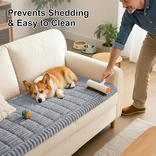 Miniatura 6 de Smiry Couch Cover for Dogs Washable, Non Slip Fuzzy Pet Couch Covers for 3 Cushion Sofa Pet Friendly, Thick Soft Sofa Slipcovers Cushion Protector