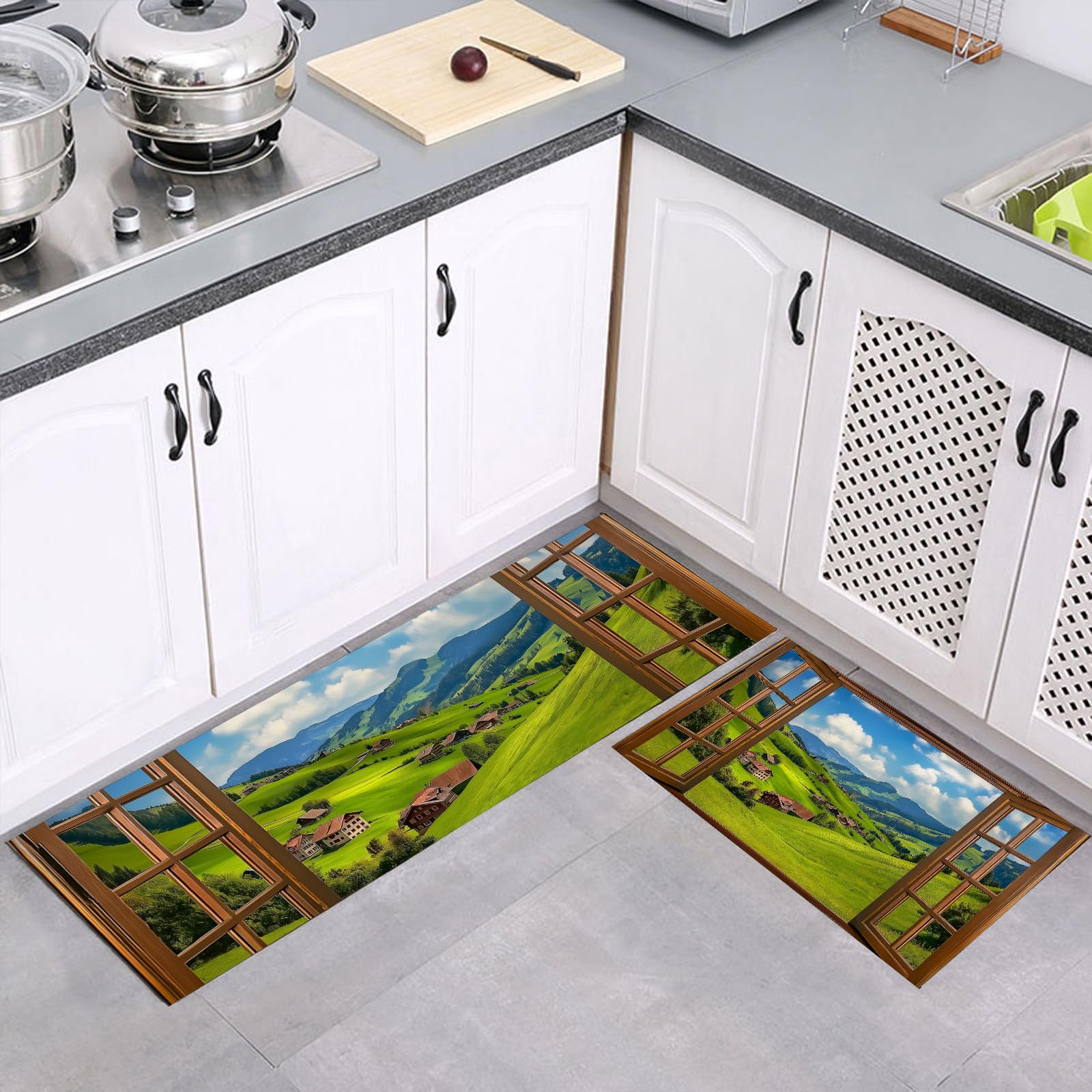 Tapetes de cocina antifatiga para aliviar el dolor de espalda con diseño de paisaje