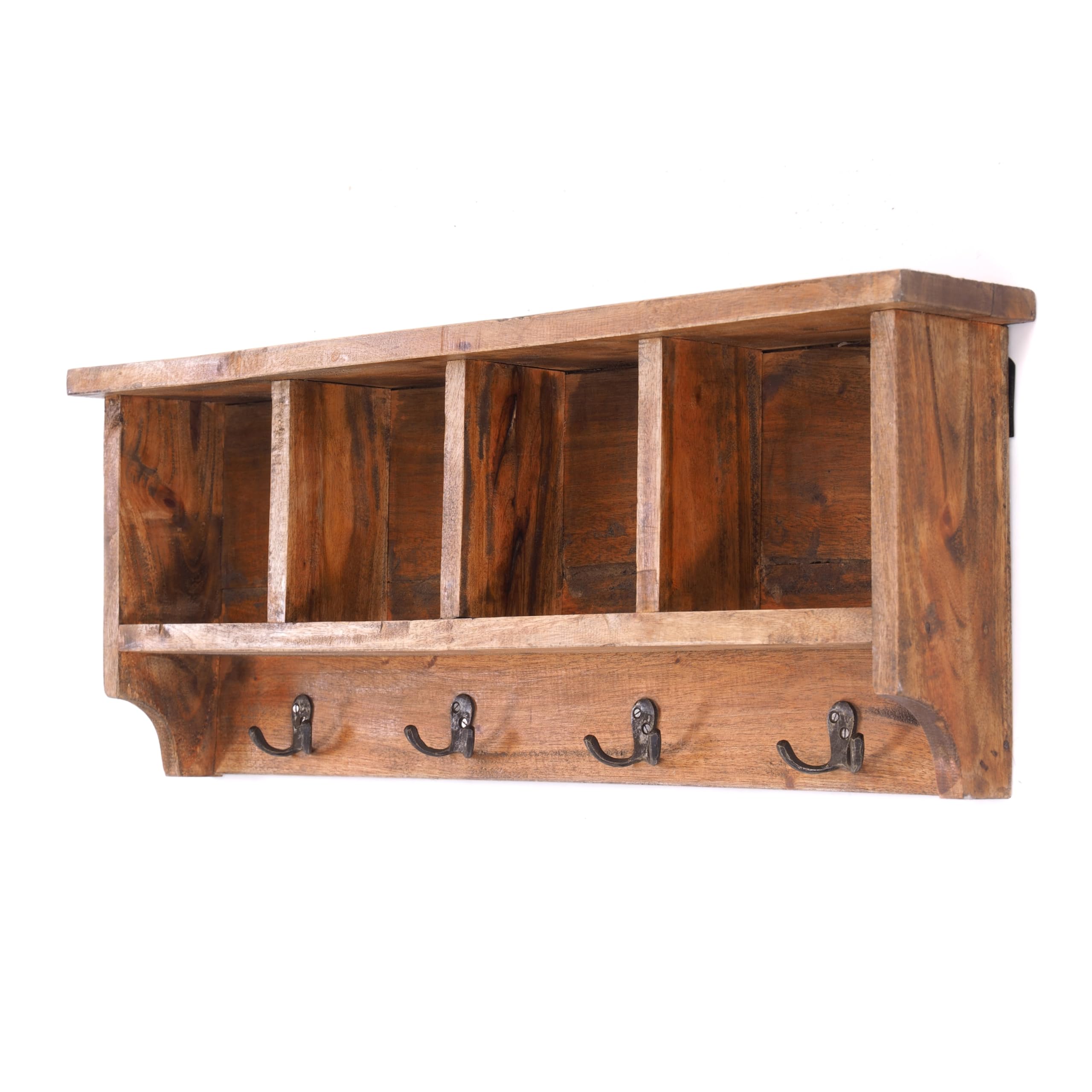 Appendiabiti da parete in legno riciclato Vintage 70, con mensola, 70 x 27 x 11 cm (L x A x P), stile rustico