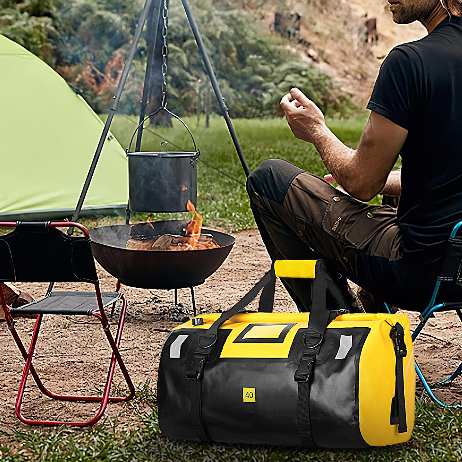 wasserdichte Motorradtasche, Motorrad-Trockentasche - 40L wasserdichter Trockenrucksack - Outdoor-Reisegepäck mit reflektierenden Streifen, trockene Reisetasche zum Schwimmen, Camping, Reisen