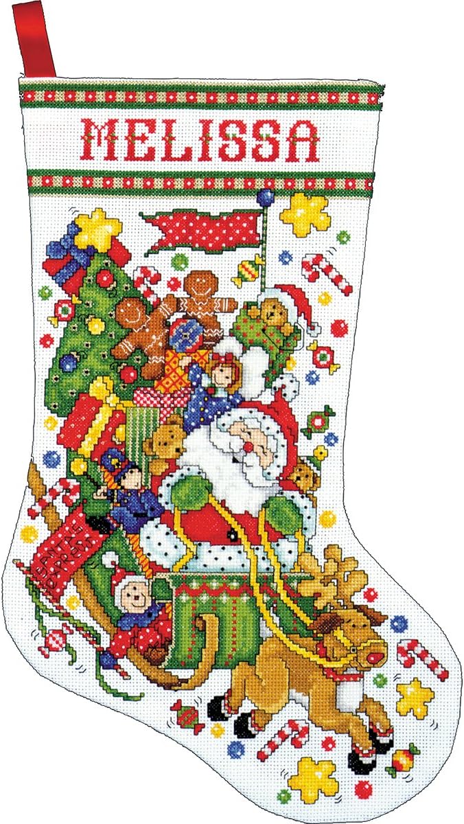 Tobin Santa Sleigh Cross Stitch Stocking Kit, 17 Long, 17 Long 14 Count
