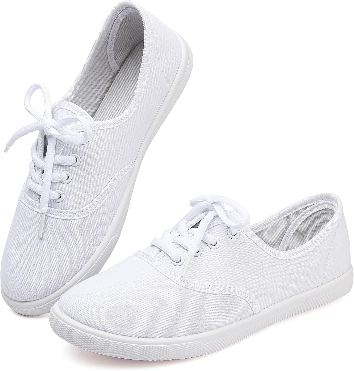 Womens White Canvas Sneakers | Womens White Canvas Sneakers Lightweight Lace Up Fashion Shoes Low Top Slip On Casual Tennis Walking Shoes Footwear