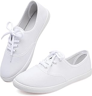 Chaoslook Womens White Canvas Sneakers Lightweight Lace Up Fashion Comfortable Canvas Shoes Low Top Slip On Casual Tennis Walking Shoes Women Footwear