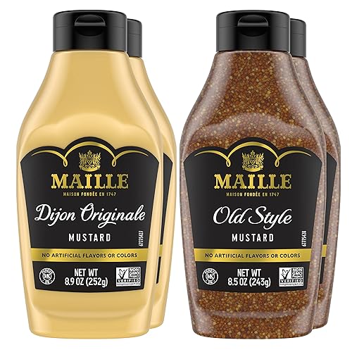 Miniatura 1 de Maille Dijon Mustard Squeeze Condimento Variedad Pack Dijon Originale & Old Style Sin OMG, Kosher 8.5 oz 4 unidades