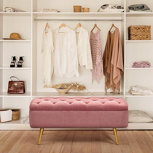 Miniatura 2 de Topeakmart Moderno reposapiés otomano con banco de almacenamiento, bancos tapizados para dormitorio, reposapiés, banco de mesa con botones para sala