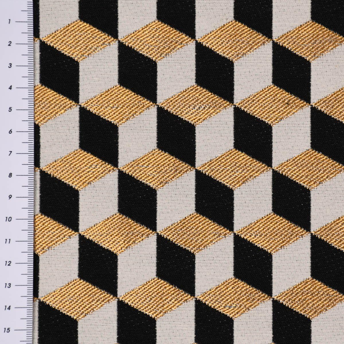 SCHÖNER LEBEN. Funda de cojín Jacquard Metallic Cube Geometric Luxury 3D, cubos, negro, dorado y crudo, diferentes tamaños, fundas de almohada tamaño: 40 x 40 cm (alto x ancho)