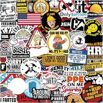 Hard Hat Stickers, 120 Pieces Waterproof Safety Decals, Electrician Helmet and Toolbox Stickers with Fun Designs, Construction Laptop Bike Motorcycle, Kids Pretend Play, DIY Decoration Accessories