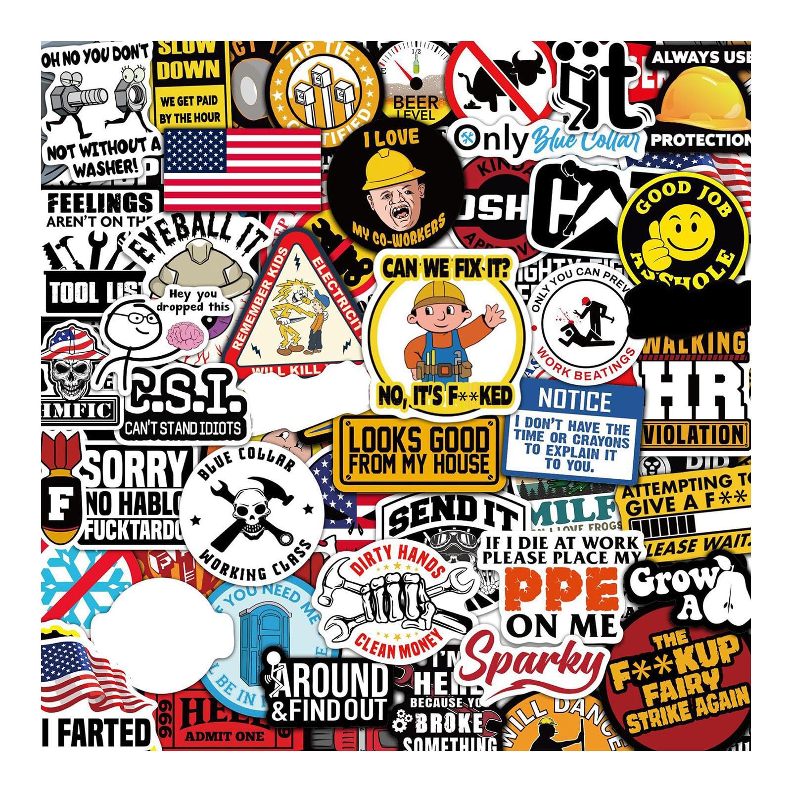 Hard Hat Stickers, 120 Pieces Waterproof Safety Decals, Electrician Helmet and Toolbox Stickers with Fun Designs, Construction Laptop Bike Motorcycle, Kids Pretend Play, DIY Decoration Accessories