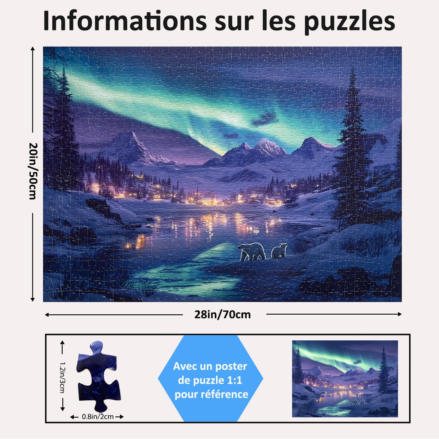 1000 Pieces Jigsaw Puzzles for Adults Northern Lights Polar Bear Puzzle Hard Difficult Challenging Puzzle for Teens 1000pc Nature Jigsaw Puzzles 70 x 50 cm - 3